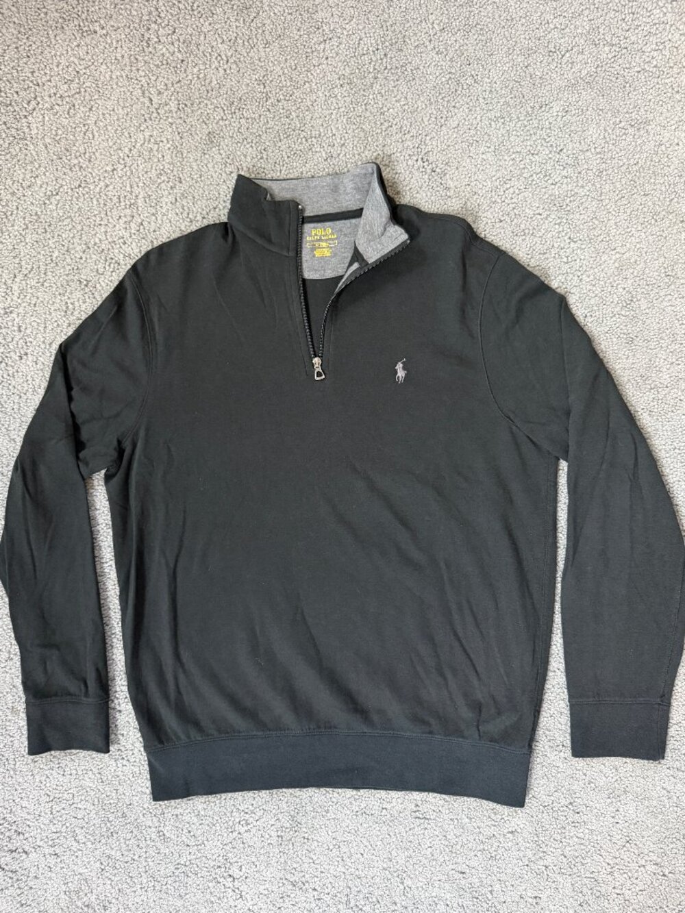 Polo Ralph Lauren Luxury Jersey Quarter Zip Pullover Black Sweatshirt Mens M EUC